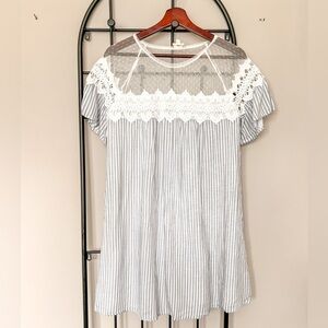 Hem & Thread Lace Striped Dress Sz M